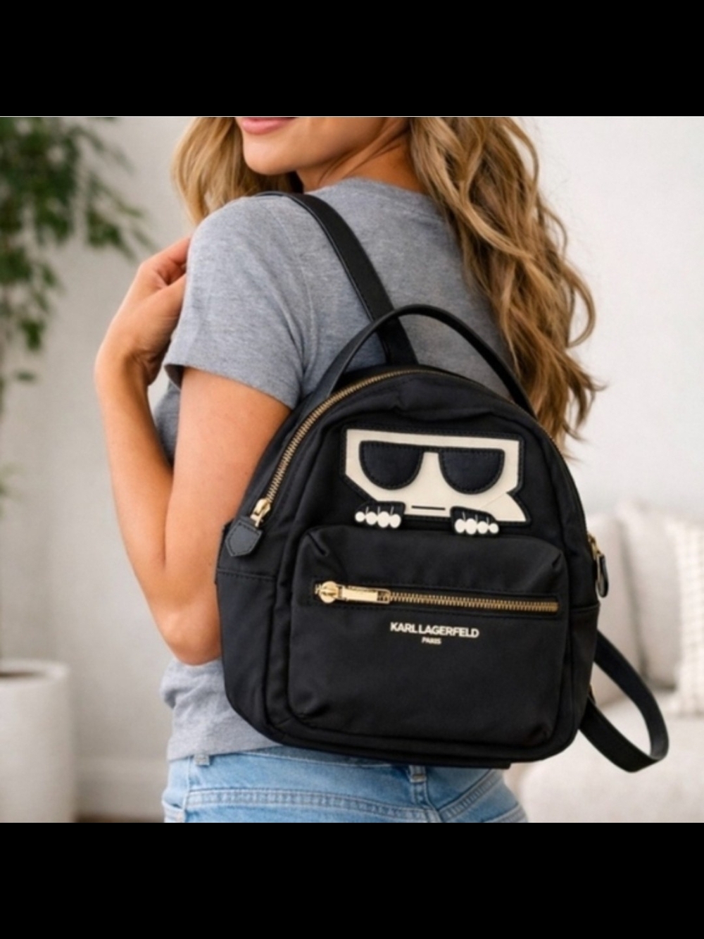Karl Lagerfeld Paris NWT Amour Black Backpack Purse Logo Sunglasses Retail $198